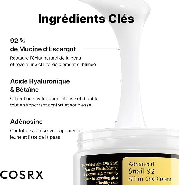 COSRX - Crème tout en un à l'escargot - Advanced Snail 92 - All in one Cream - 100g